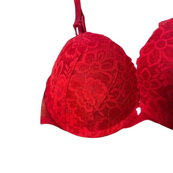 Victoria Secret | Red Push Up Bra Floral Lace Adjustable Straps Size 32DD - Picture 2 of 5
